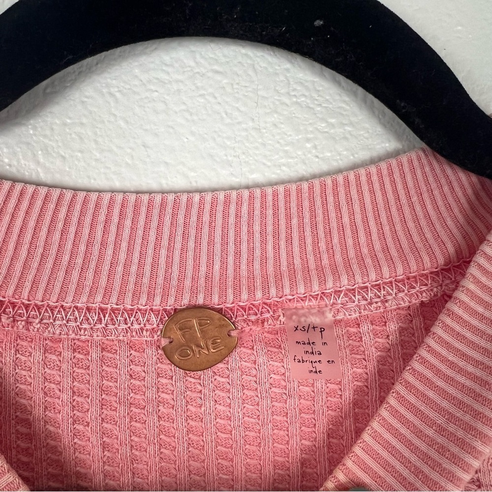 Free People FP One Tasha Puff Sleeve Thermal Top Pink Lace Up XS - Picture 2 of 8
